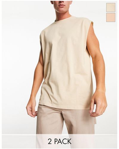 Another Influence 2 Pack Oversized Tank Tops - Natural