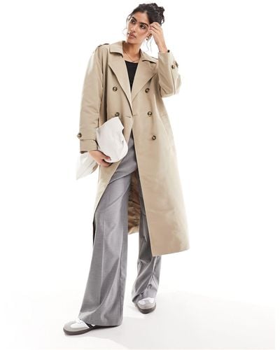 Vero Moda Trench-coat ceinturé long - taupe - Blanc