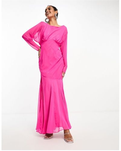DASKA Long Sleeve Maxi Dress - Pink