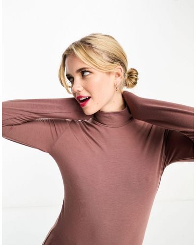 Abercrombie & Fitch Long Sleeve Mock Neck Top - Brown