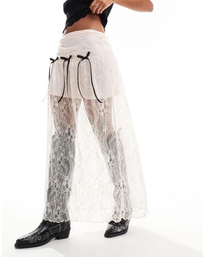 Miss Selfridge Lace Contrast Bow Sheer Maxi Skirt - White