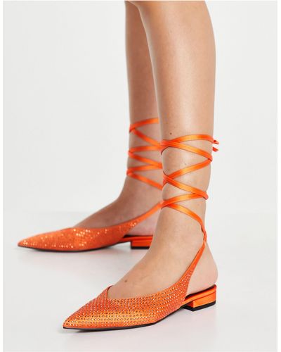 ASOS Lucent Pointed Tie Leg Ballet Flats - Orange