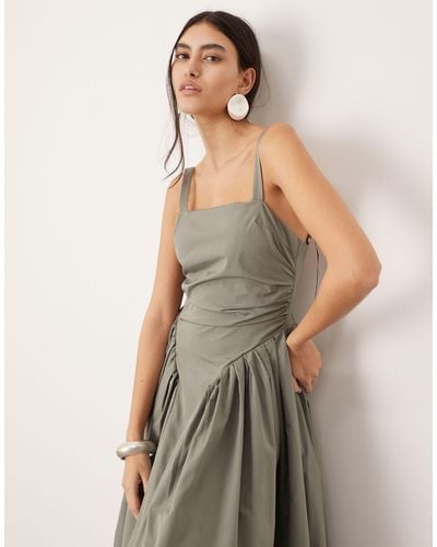 ASOS Ruched Drop Waist Maxi Dress With D Ring Detail - Green
