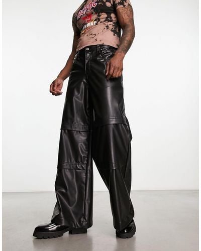 ASOS Extreme Wide Leg Leather Look Jeans - Black