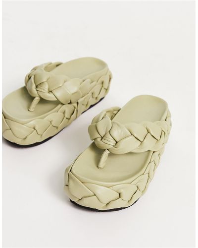 ASOS Freddie Leather Plaited Toe Thong Flat Sandals - White