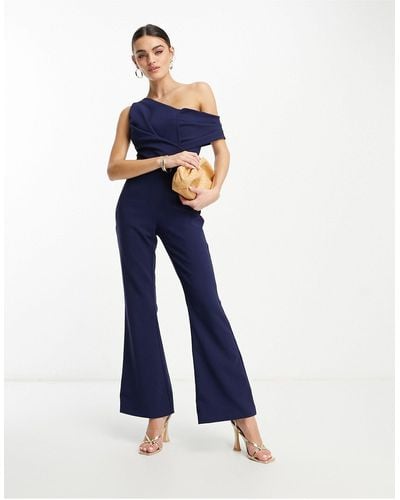 Lavish Alice – ausgestellter, schulterfreier jumpsuit - Blau