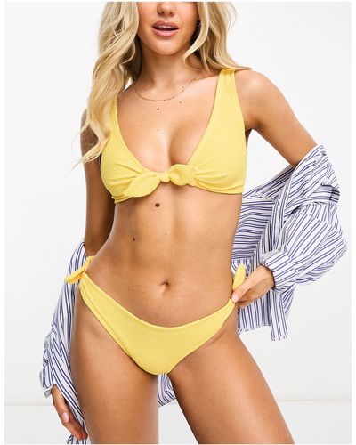& Other Stories Crinkle Tie Front Triangle Bikini Top - Yellow