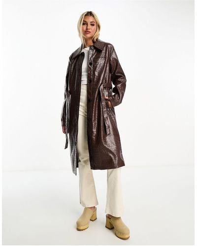 Pimkie Leather Look Croc Effect Trench Coat - White