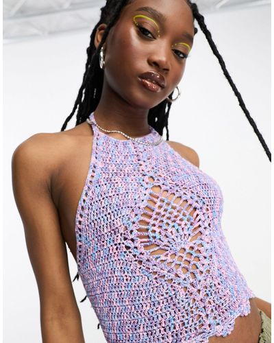 ASOS Gehaakte Crop Top Met Halternek En Space-dye Garen - Paars