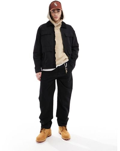 ASOS Oversized Washed Harrington Jacket With Pockets - Black