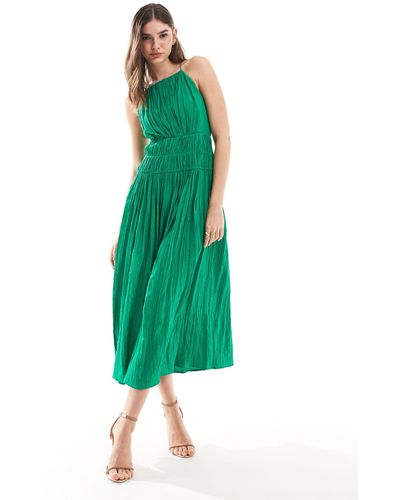 & Other Stories Sleeveless Midi Dress With Ruched And Pleat Detail - Green