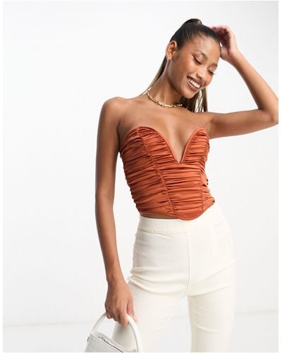 ASOS Strapless Ruched Corset Top With Plunge V - Orange
