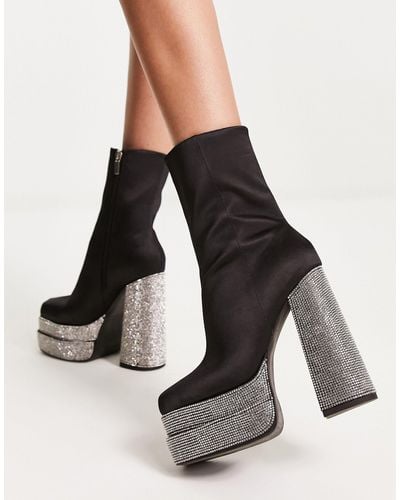 ASOS Encore High-heeled Embellished Platform Boots - Black