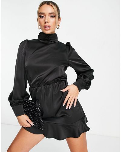 AX Paris hooggesloten Mini-jurk Met Lange Mouwen - Zwart