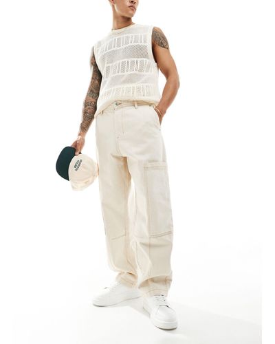 Pull&Bear Wide Leg Worker Cargo - White