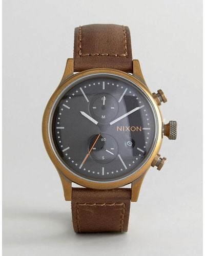 Nixon Station Chronograph Leather Watch In Brown