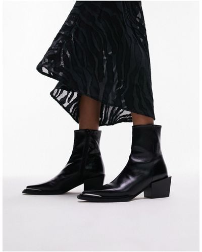 TOPSHOP Riley Leather Western Boot - Black