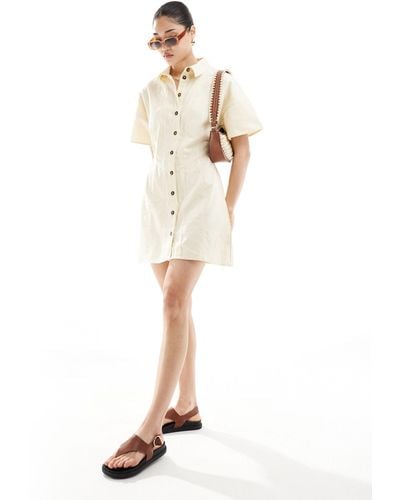 ASOS Mini Twill Shirt Dress With Seaming Detail - White