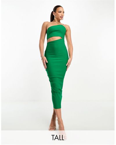 Vesper Asymmetric Halterneck Midi Cut Out Dress - Green