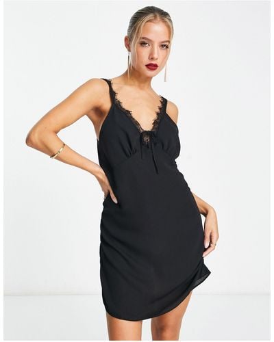 ASOS Lace Insert Mini Slip Dress - Black