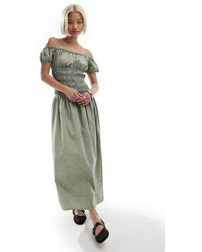 Reclaimed (vintage) Shirred Waist Maxi Dress - Green