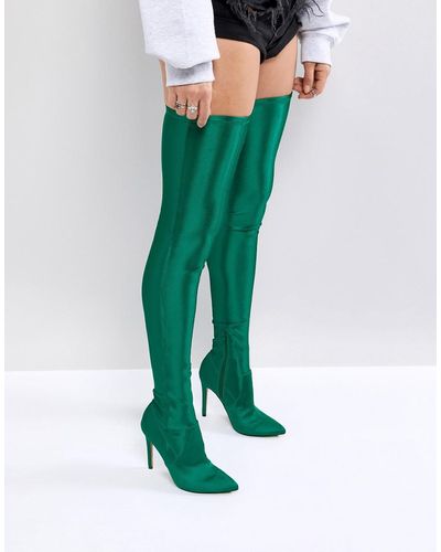 ASOS Asos Kendra Point Over The Knee Boots - Green