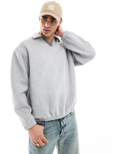 ASOS Polo mélange con scollo a v e profili a contrasto - Grigio