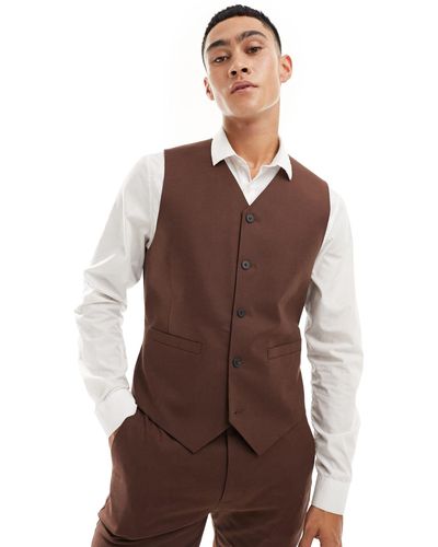 ASOS Skinny With Linen Suit Waistcoat - Brown