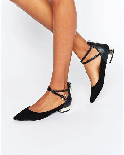 ALDO Biacci Ankle Strap Plated Heel Flat Shoes - Black