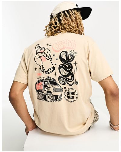 Santa Cruz Slimeballs x mike giant center - t-shirt beige con stampa sul retro e sul petto - Neutro