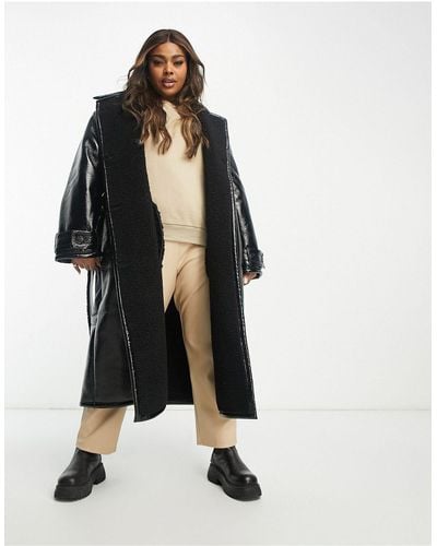 ASOS Asos design curve - trench-coat oversize contrecollé en vinyle et imitation peau - Noir