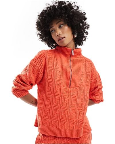 Native Youth Zip Up Funnel Neck Chunky Jumper Co-ord - Red