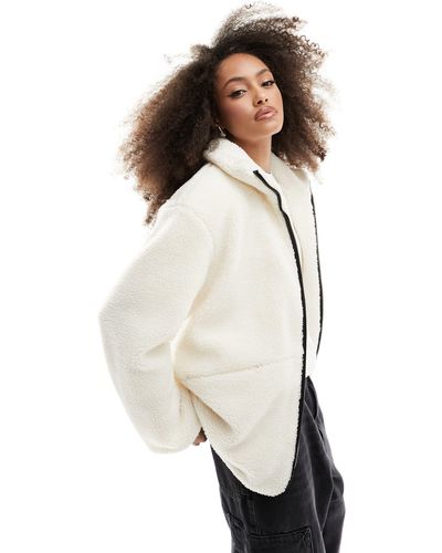 Vero Moda High Neck Zip Through Teddy Fleece - White