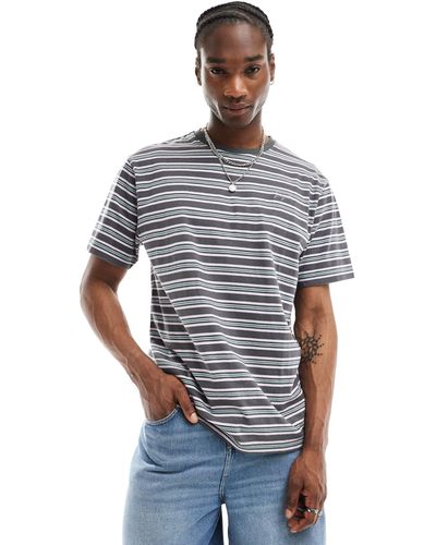 Denim Project Boxy T-shirt With Coloured Horiztonal Stripes - Grey