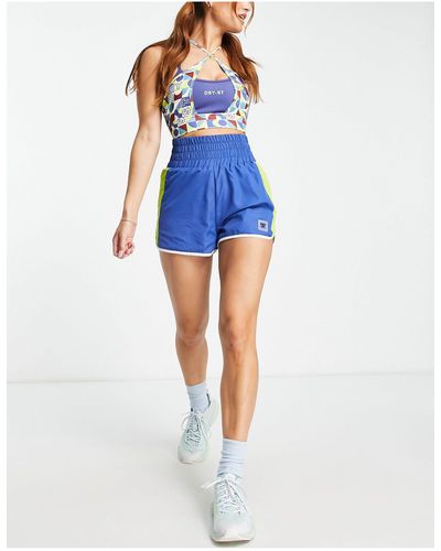 Daisy Street Active Ruched Waistband Shorts - Blue