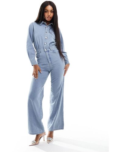 Missy Empire Missy empire - tuta jumpsuit di jeans a maniche lunghe - Blu