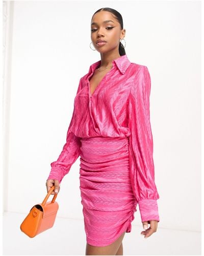 Urban Revivo Satin Long Sleeve Mini Dress - Pink