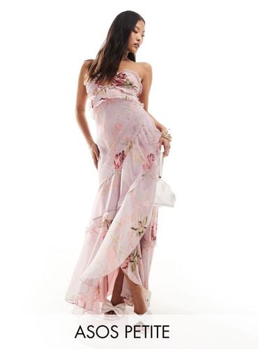 ASOS Asos design petite - robe dos-nu volantée longue à imprimé fleuri avec ourlet asymétrique - lilas rose