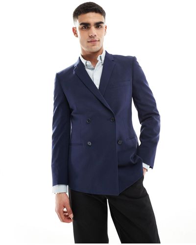 ASOS Skinny Double Breasted Suit Jacket - Blue