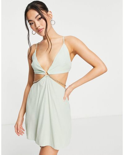Trendyol Mini Cami-jurk Met Uitsnijding En Kettingdetail - Groen