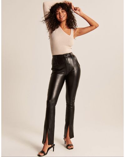 Abercrombie & Fitch Faux Leather Pants With Split Front - Black