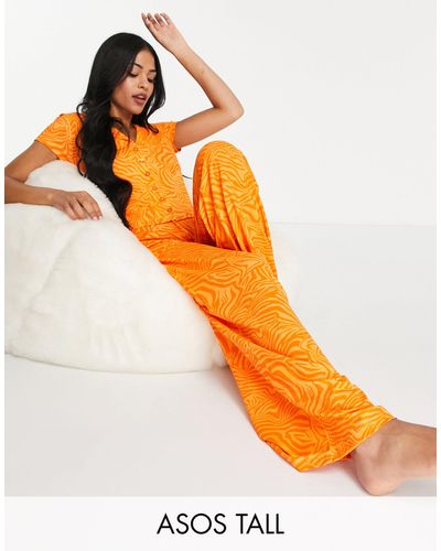 ASOS Asos design tall – pyjama aus hemd und hose - Orange