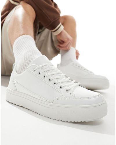 London Rebel Sneakers stringate a pianta larga bianche - Bianco
