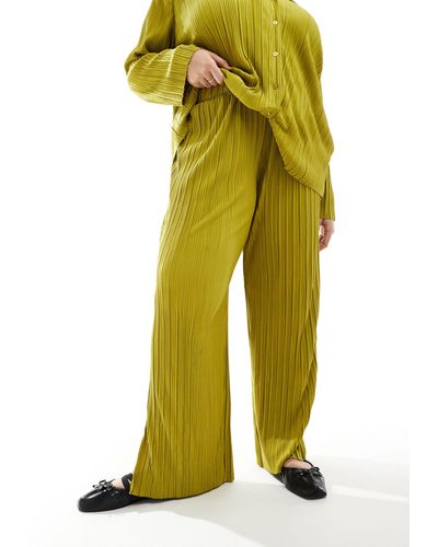 ONLY Pantalones verdes plisados exclusivos - Amarillo