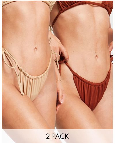 ASOS 2 Pack Tie Side Bikini Bottom - Brown