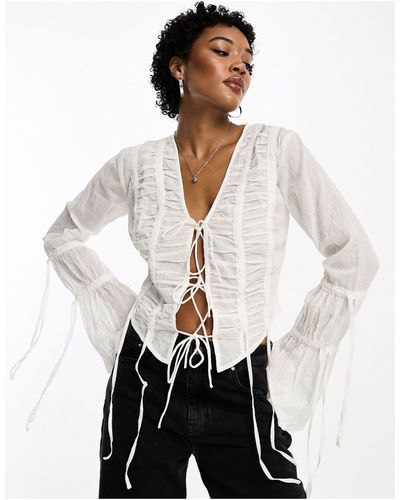 Reclaimed (vintage) Corset Shirt With Lace Details - White