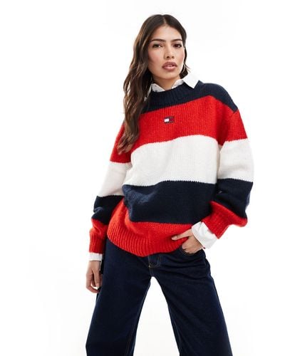 Tommy Hilfiger – sweatshirt mit farbblockdesign, mehrfarbig - Rot