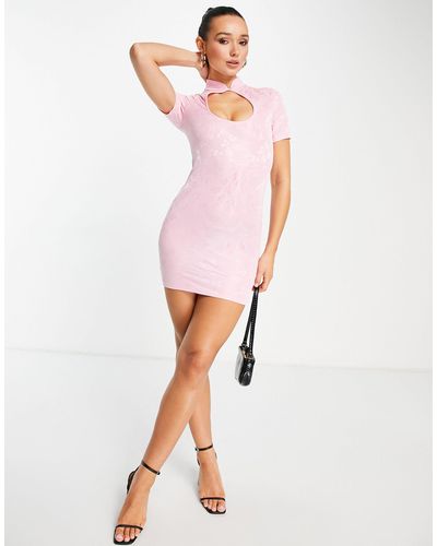 ASOS Mini Dress With Short Sleeves And Large Keyhole - Pink