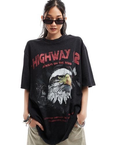ASOS Oversized T-shirt With Highway Rock Graphic And Nibbling - Black