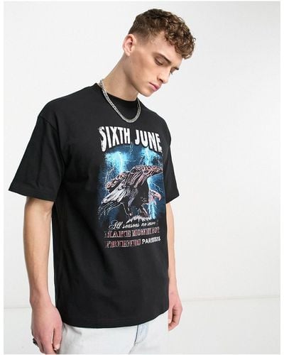 Sixth June T-shirt oversize nera con aquila - Nero